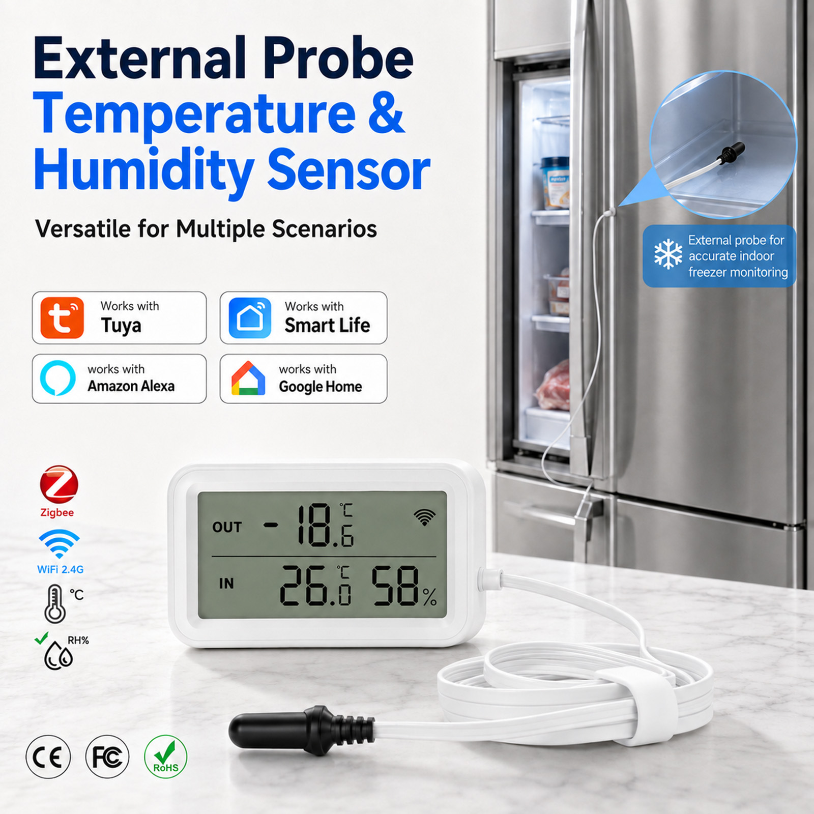 Digital Hygrometer Probe - Harici Su Geçirmez Sıcaklık Nem Sensörü